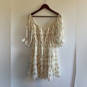 Smocked Ivory Floral Dress